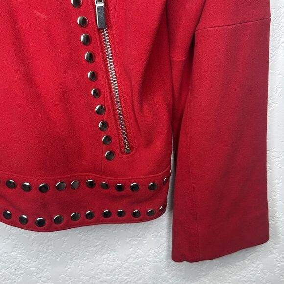 NWT Neiman Marcus Suede Motorcycle Jacket with Metal Embellishments Red XL - Picture 5 of 13